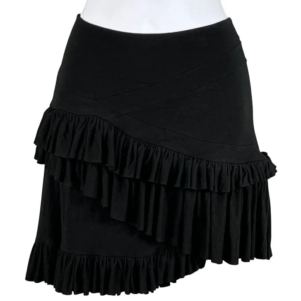 Altuzarra Womens 38/ Large Black Ruffled Asymmetrical Soft Skirt Made In France